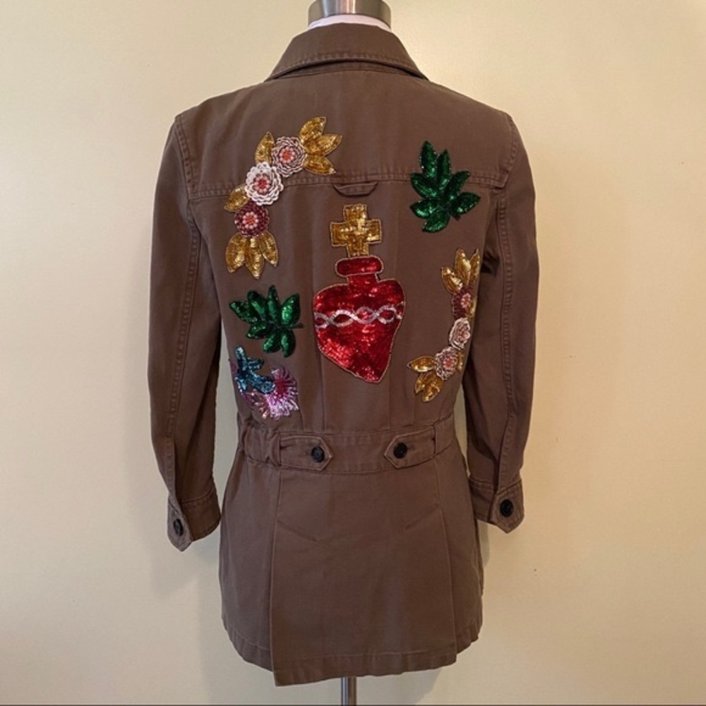 Veronica Beard Olive Green Embroidered Military Jacket - Picture 9 of 16